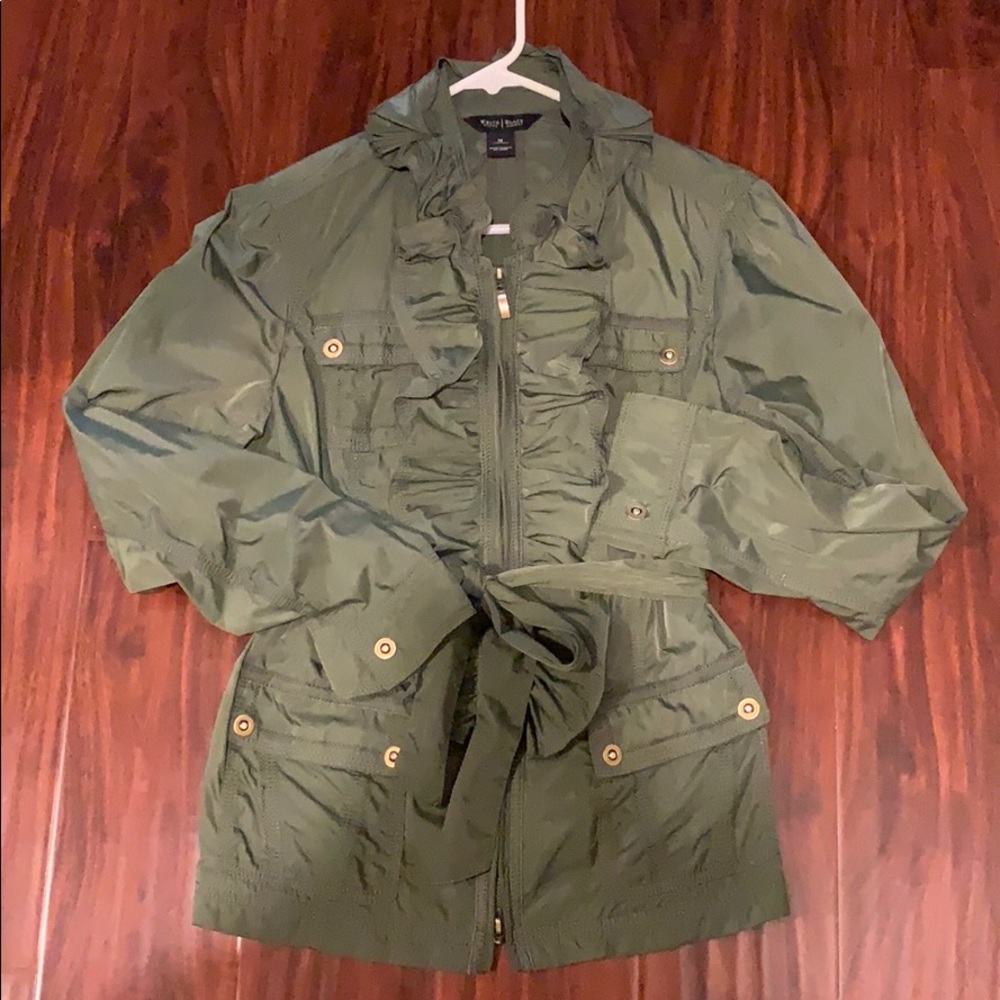 WHBM Military Green Ruffled Jacket Size Medium